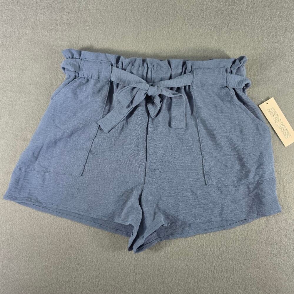 Derek Heart NWT Womens Large Paperbag Shorts Blue Tie Waist Elastic High Rise